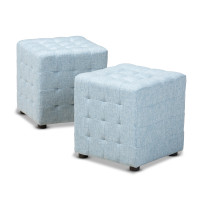 Baxton Studio BBT5127-Light Blue-Otto Elladio Modern and Contemporary Light Blue Fabric Upholstered Tufted Cube Ottoman Set of 2